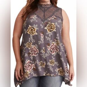 Torrid Floral Sleeveless Lace Tunic, Sz 0/Large